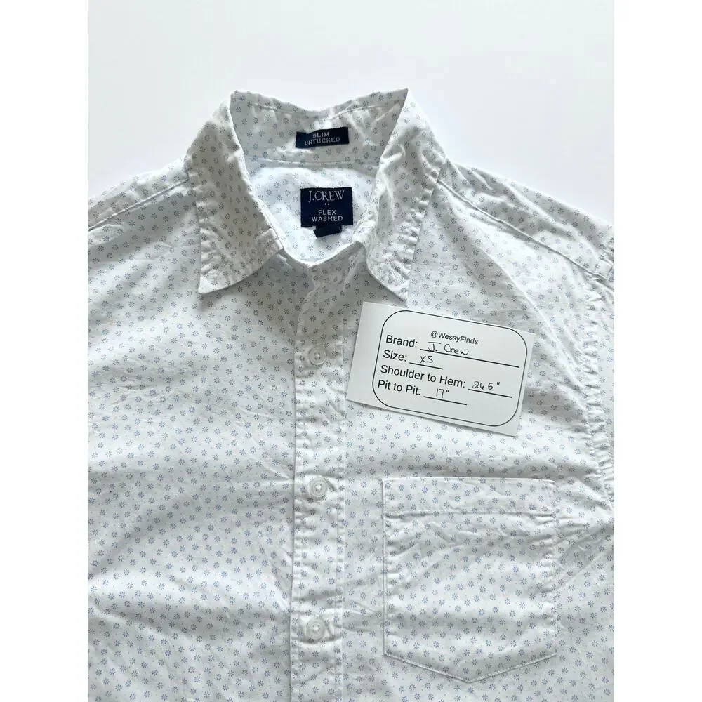 J.Crew Slim Untucked Shirt Mens XS White Blue Floral Flex Washed